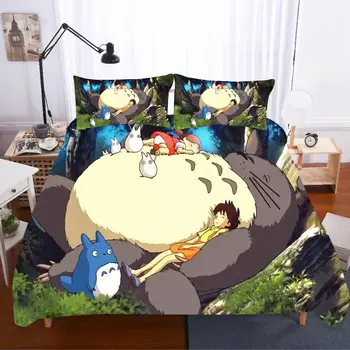 Totoro Spausdinti Antklode Padengti Namų Tekstilės Lininių Namų Tekstilės Mielas Lova Rinkiniai Vaikams Su Užvalkalas Lašas Laivas 3d Anime Patalynės Komplektas