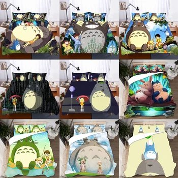 Totoro Spausdinti Antklode Padengti Namų Tekstilės Lininių Namų Tekstilės Mielas Lova Rinkiniai Vaikams Su Užvalkalas Lašas Laivas 3d Anime Patalynės Komplektas