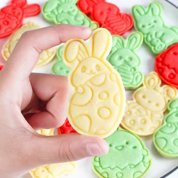 Velykų Dieną Triušio Formos 3D Cookie Cutters Animacinių filmų Pressable Sausainių Sluoksnį Sausainių Antspaudas Virtuvės Įrankis Kepimo Pyragai, bandelės, Bakeware 6pcs