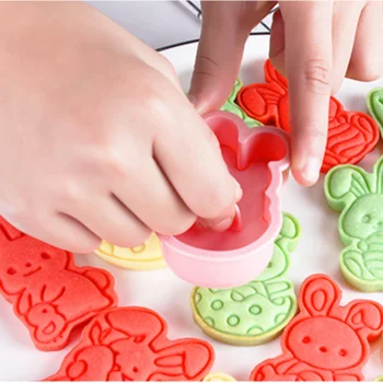 Velykų Dieną Triušio Formos 3D Cookie Cutters Animacinių filmų Pressable Sausainių Sluoksnį Sausainių Antspaudas Virtuvės Įrankis Kepimo Pyragai, bandelės, Bakeware 6pcs