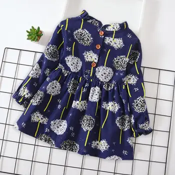 Vaikai Komforto Minkšta Populiarus Mygtuką Suknelė Ilgomis Rankovėmis Rudens Vaikas Mergina Korėjos Puikus Kiaulpienių Spausdinti Medvilnės Suknelės