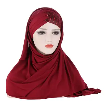 Pailletten Blizgučiai Voorhoofd Kryžiaus Moslim Hijab Sjaal Klaar Te Dragen Tulband Hijaabs Islamitische Vrouwen Hoofddoek Vrouwelijke