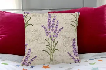 Violetinė Gėlė Mesti Pagalvės užvalkalą Gėlių Raštas su Lavenders dėl Derliaus Spalvinga Provanso Aromatas Dekoratyvinės Aikštės Mesti Pagalvės