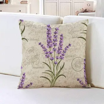 Violetinė Gėlė Mesti Pagalvės užvalkalą Gėlių Raštas su Lavenders dėl Derliaus Spalvinga Provanso Aromatas Dekoratyvinės Aikštės Mesti Pagalvės