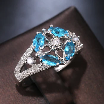 Huitan Etninės Stiliaus Markizė Dangus Mėlynas Cirkonis Moterų Žiedas Vakarą Partijos Priedai Vestuvės Dovanų Žiedas Papuošalai Žmona