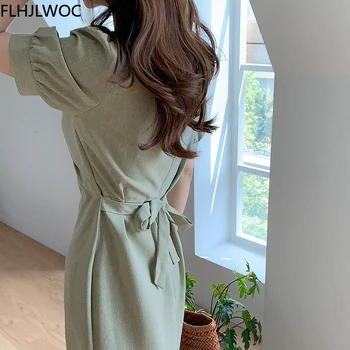 Korėjos Elegantiškos Suknelės Karštos Moterys Vasarą 2021 Dizaino Elegantiškas Puoštas Office Lady Retro Vintage Ilga Suknelė Žalia Flhjlwoc Vestidos
