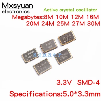 50PCS/DAUG Chip aktyvus kristalų laikrodžių osciliatoriai, 5032 8MHZ 10MHZ 12MHZ 16MHZ 20MHZ 24MHZ 25MHZ 27MHZ 30MHZ 32MHZ 12.2887 MHz 3.3 V, 4-pin