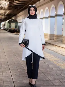 Dviejų dalių Rinkiniai Viršūnės ir Kelnės Moterims Turkijos Musulmonų Abaja Padalinta Abaja Suknelės Ramadanas Maroko Kaftan Islamo Drabužiai Suknelė Rinkiniai