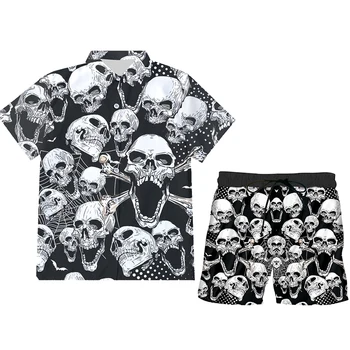 IFPD Summner Vyrų Nustatytas Kaukolės 3D Marškinėliai Ir Šortai, Hip-Hop Visą Atspausdintas Trumpas Kelnes Bakas TopTracksuits Streetwear Sportinę aprangą