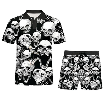 IFPD Summner Vyrų Nustatytas Kaukolės 3D Marškinėliai Ir Šortai, Hip-Hop Visą Atspausdintas Trumpas Kelnes Bakas TopTracksuits Streetwear Sportinę aprangą
