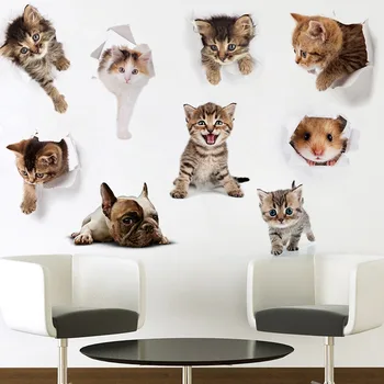 3D Katė, Šuo Siena Lipdukas Namų Puošybai Vonios kambarys, Miegamasis Gyvūnų Lipdukai Tualetas Lipdukai Namų Dekoro Priedai Meno Plakatas