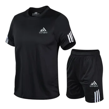Vyriški vasaros sportinės aprangos kvėpuojantis T-marškinėliai + šortai dviejų dalių markės sekti pavyzdžiu bėgimo sporto atsitiktinis vyriški drabužiai