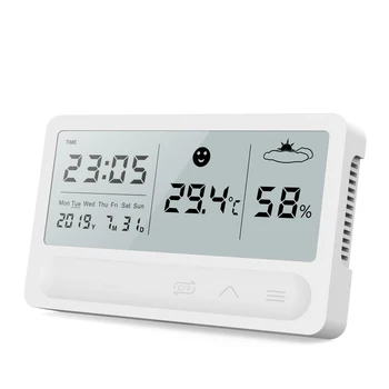 Daugiafunkcinis Skaitmeninis LCD Liečiant Ekraną Oras Laikrodis Drėgmės ir Temperatūros Monitoringo Skaitiklis Elektroninis Termometras