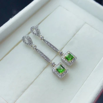 Nauja žalia diopside brangakmenio auskarai 925 sidabro fine jewelry aikštėje gamtos perlas stud auskarai žalia spalva mergina papuošalas dovanų