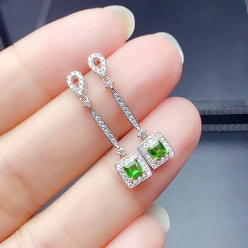 Nauja žalia diopside brangakmenio auskarai 925 sidabro fine jewelry aikštėje gamtos perlas stud auskarai žalia spalva mergina papuošalas dovanų