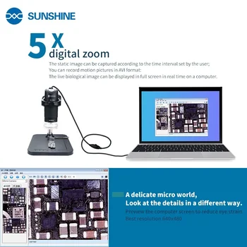 SAULĖS DM-1000S Nešiojamas Skaitmeninis mikroskopas HD color CMOS jutiklis 5x skaitmeninis priartinimas 1000X didinimo poveikis Lengva naudojimą