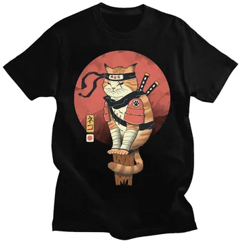 Japanese Ninja Katė Spausdinimo T-Shirt Vyras Atvėsti Vasaros Medvilnės Trumpomis Rankovėmis Moterims Tshirts Vintage Mados Punk Streetwear Marškinėliai