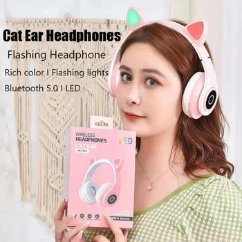 Naujas Vadovas-sumontuoti Bluetooth ausinės Kačių ausų mirksi šviesos diodų (LED) laisvų rankų įranga HiFi garso Ausines Berniukas, mergaitė, Ausinių priedai