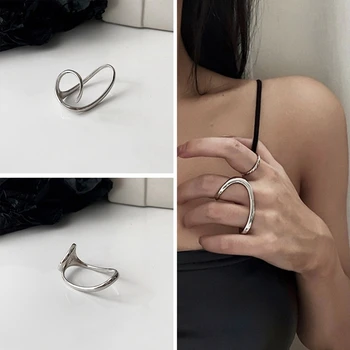 Žiedas Bižuterijos 2020 Naujų Nerūdijančio Plieno Nereguliarus Žiedas Moterys Sidabro Spalvos Kokteilis Piršto Žiedą