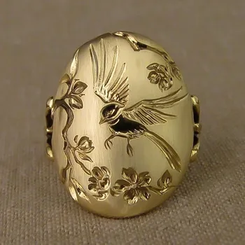 Modyle Naujas Mados Prekės ženklo Aukso Spalvos Paukščių, Gėlių Modelio Žiedas Moterims Punk Derliaus Piršto Žiedas Papuošalai