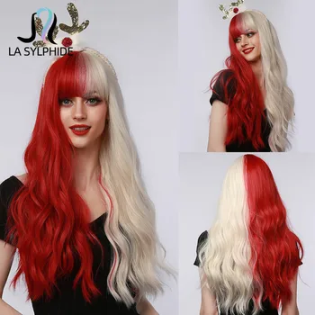 La Sylphide Sintetinis Perukas Ilgai Natūralūs Banguoti Pusė Šviesūs Pusė Raudona, Plaukai, Perukai su Kirpčiukais Moterų Cosplay Šalies Lolita Perukas