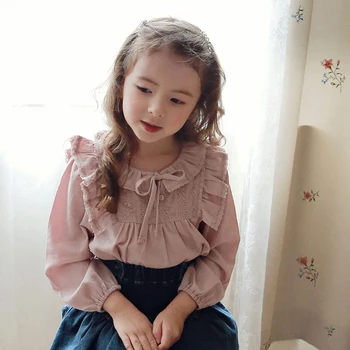 2021 Nauja Pavasario Vasaros Bamblys Merginos Medvilnės Palaidinė Korėjos Stiliaus Vaikams Drabužių Ilgai Skristi Rankovėmis Marškinėliai Viršuje Saldus Vaikų Drabužiai