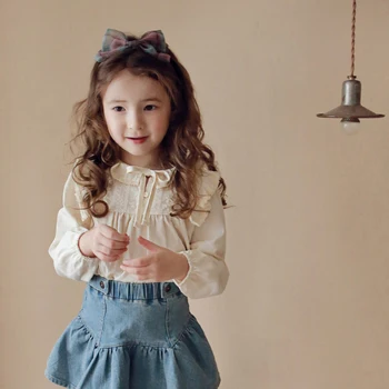 2021 Nauja Pavasario Vasaros Bamblys Merginos Medvilnės Palaidinė Korėjos Stiliaus Vaikams Drabužių Ilgai Skristi Rankovėmis Marškinėliai Viršuje Saldus Vaikų Drabužiai