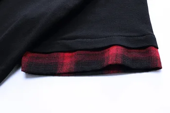 Raudonas Juodas Pledas Kratinys Extra Long Gobtuvu Marškinėlius Vyrų Hip-Hop Trumpas Rankovės Atsitiktinis Marškinėliai Homme Atsitiktinis Harajuku Streetwear Tees