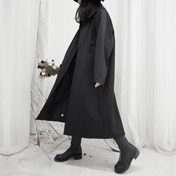 Yamamoto 2021 Japonijos Nišą Dizainas Tamsus Juodas Moterų Atgal Plyšio Palaidi Ilgi Juodi Tranšėjos Paltai Moterims Feminino Mujer Drabužiai