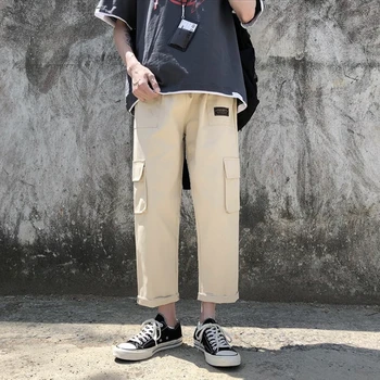 Vyrai Atsitiktinis Kelnės Madinga Kišenės Krovinių Kelnės Minimalistinio Visas rungtynes, Laisvi Streetwear Vasarą Studentai Didelis Dydis S-3XL Harajuku