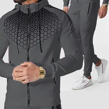 2021 Vyrų Pavasarį, Rudenį 3D Sportinės aprangos Kostiumas Naujas ilgomis rankovėmis Aukštos kokybės Mados Užtrauktukas Hoodie + Bėgimo Kelnes 2-piece Set