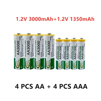 8-40 VNT. Naujų 1.2 V AA 3000mAh NI-MH Baterijas+AAA baterija 1350 mAh Rechageable baterijos NI-MH 1.2 V AAA baterijos