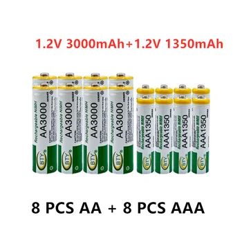 8-40 VNT. Naujų 1.2 V AA 3000mAh NI-MH Baterijas+AAA baterija 1350 mAh Rechageable baterijos NI-MH 1.2 V AAA baterijos
