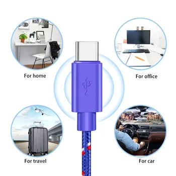 Nailono Tinklelio USB C Tipo Kabelį 1m/2m Spalvinga Duomenų Sinchronizavimo USB Įkroviklio Laidą 