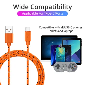 Nailono Tinklelio USB C Tipo Kabelį 1m/2m Spalvinga Duomenų Sinchronizavimo USB Įkroviklio Laidą 