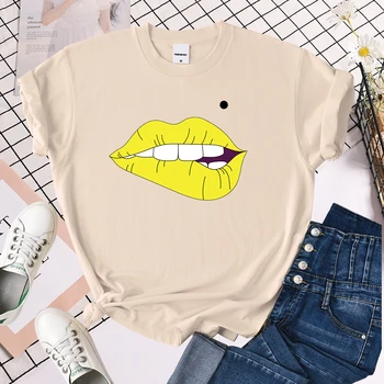 Geltona, Drūtas Lūpų Spausdinimo VYRIŠKI T-Shirt Kūrybiškumą Atsitiktinis Marškinėlius Madinga Negabaritinių Marškinėliai Street Aukštos Kokybės Vyrams trumpomis Rankovėmis