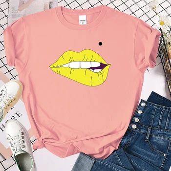 Geltona, Drūtas Lūpų Spausdinimo VYRIŠKI T-Shirt Kūrybiškumą Atsitiktinis Marškinėlius Madinga Negabaritinių Marškinėliai Street Aukštos Kokybės Vyrams trumpomis Rankovėmis