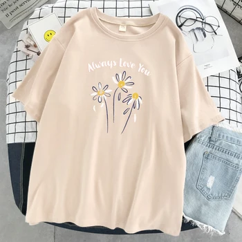 Visada Tave mylėsiu Mados Gėlių Spausdinti moteriški Marškinėliai Vasarą Laisvi Viršūnių O-Neck Tee Drabužius Minkštas Negabaritinių Kvėpuojantis Marškinėlius Moterims