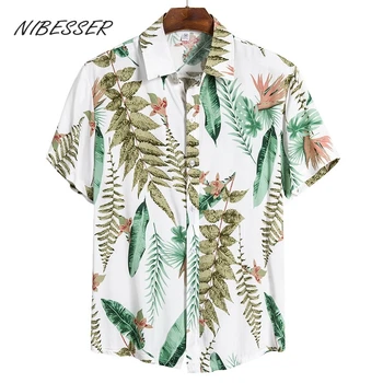 NIBESSER 2021 Mados Mens Trumpas Rankovės Havajų Marškinėliai, Greitas džiovinimas Plius Dydis 3XL Vasaros Atsitiktinis Gėlių Paplūdimys Marškinėliai Vyrams