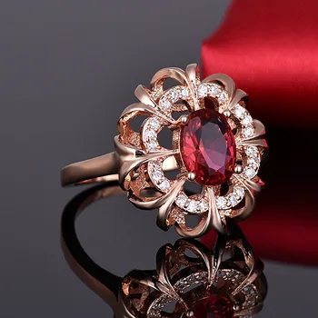 2019 Naują Atvykimo Rose Aukso Spalvos Žiedų Derliaus Subtilus Raudona Kubinių Zirconia Sužadėtuvių Vestuvinį Žiedą, Moterims, Madingų Papuošalų