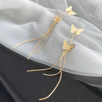 Naujas Mados Crystal Butterfly Lašas Auskarai Moterims korėjos Elegantiškas Aukso Spalva, Kutas Ilgi Auskarai Prabangių Vestuvių Papuošalai Dovana