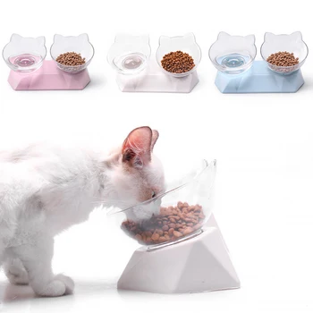 Double Cat Dubenį Kačiukas Dubenį Skaidrios Medžiagos, neslidžia Maisto Mažylis Dubenėlį Su Apsaugos gimdos Kaklelio Skaidrus Pet Supplies