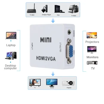 LccKaa HD 1080P HDMI suderinamus VGA Konverteris Su Garso HDMI2VGA Adapteris Jungtis KOMPIUTERIO, Nešiojamojo kompiuterio į HDTV Projektorius Skaičiuoklė