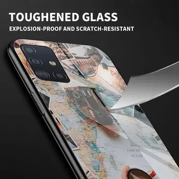 Pasaulio Žemėlapyje Kelionės Stiklo Telefono dėklas Samsung Galaxy A50 A51 A71 A70 A31 A21s A40 M31 M51 A41 A30 A10 A91 A52 A72 5G Dangtis
