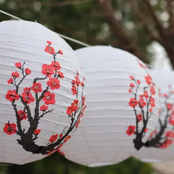 3 Raudona Sakura(Vyšnių)Žiedai Baltos Spalvos Kinų/Japonų Popierius Žibintai/Lempos 16 Colių Skersmens,3