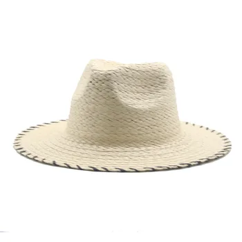 Moterų skrybėlės vasaros, pavasario plati kraštų kietas natrual rafija diržo gėlių elegantiškas šiaudines skrybėles moterų paplūdimio apsauga nuo saulės, chaki saulės skrybėlės