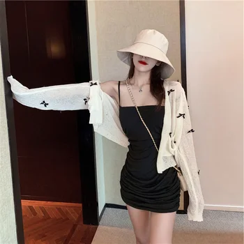 Išorinis Dėvėti Vasarą Plonas Internete Celebrity Megzti Megztinis Kailis Moterų Balta Ledo Šilko Trumpas Stiliaus Vakarų Stiliaus Viršų Saulė