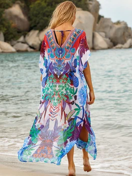 Naujas Čekijos Spausdinti Maxi Paplūdimio Suknelė 2020 Bikini Danga-Ups Moterų Plius Dydis Vasaros Atostogų Paplūdimio Drabužiai Šoninės Šakutės Pareo Plage Sarongas