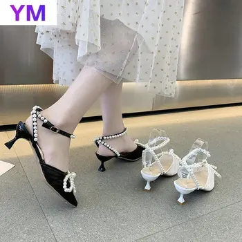 Akių Perlas Bowknot Karalienė Moterų Sandalai Nuotakos Bauda Aukštakulnius Sandalus Vestuvių Batai Zapatos De Mujer Tacon Saltos Feminino 2021
