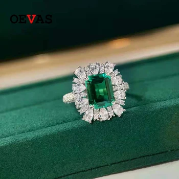 OEVAS 925 Sterlingas Sidabro Nekilnojamojo 2.2 Karatų Laboratorijoje Auginami Smaragdas Žiedai Moterims Putojantis Vestuves Fine Jewelry Didmeninės